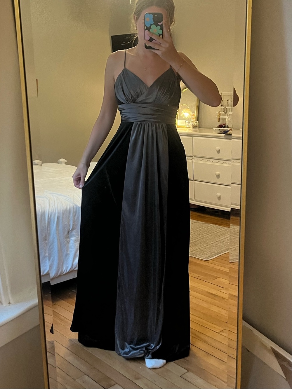 City Triangles Black and Charcoal Two-Tone Spaghetti Strap Maxi Dress